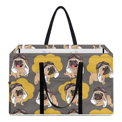 Pilot Pug Pattern Print Utility Tote Bag