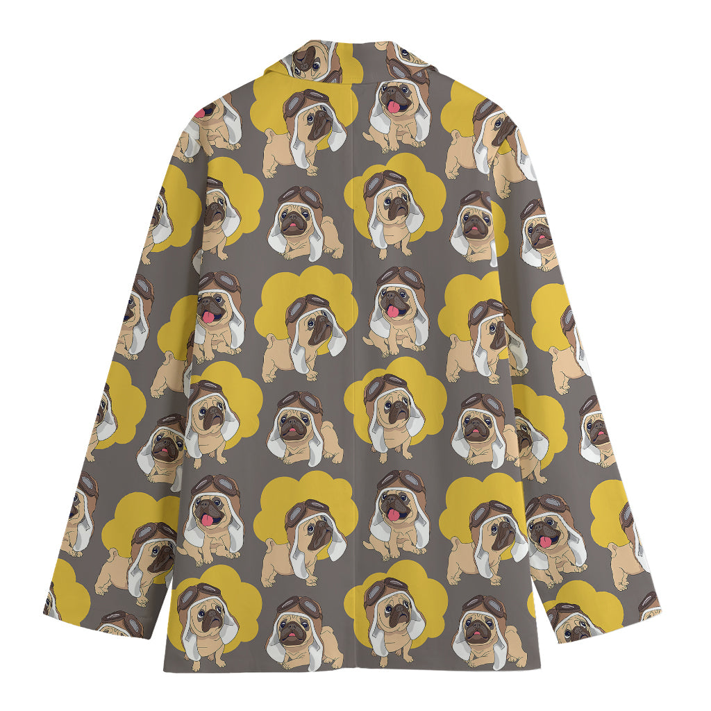Pilot Pug Pattern Print Women's Blazer