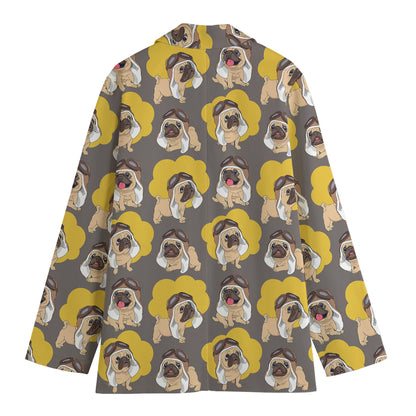 Pilot Pug Pattern Print Women's Blazer
