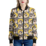 Pilot Pug Pattern Print Women's Bomber Jacket