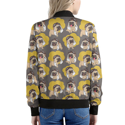 Pilot Pug Pattern Print Women's Bomber Jacket