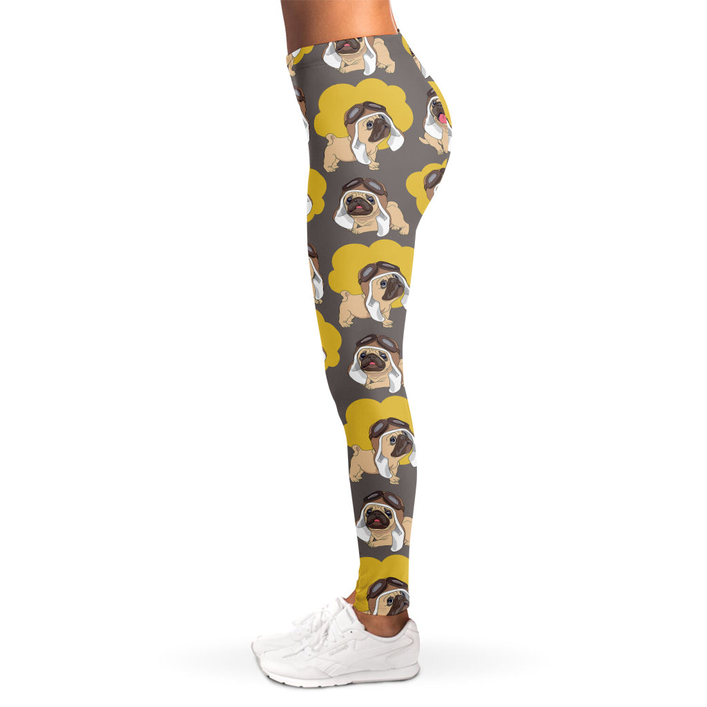 Pilot Pug Pattern Print Women's Leggings