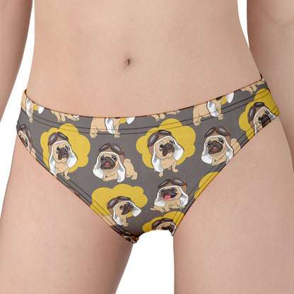 Pilot Pug Pattern Print Women's Panties
