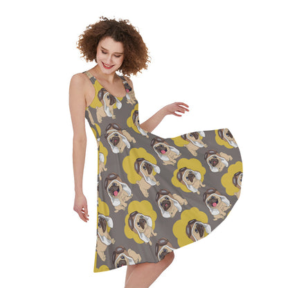 Pilot Pug Pattern Print Women's Sleeveless Dress