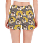 Pilot Pug Pattern Print Women's Split Running Shorts