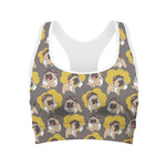 Pilot Pug Pattern Print Women's Sports Bra