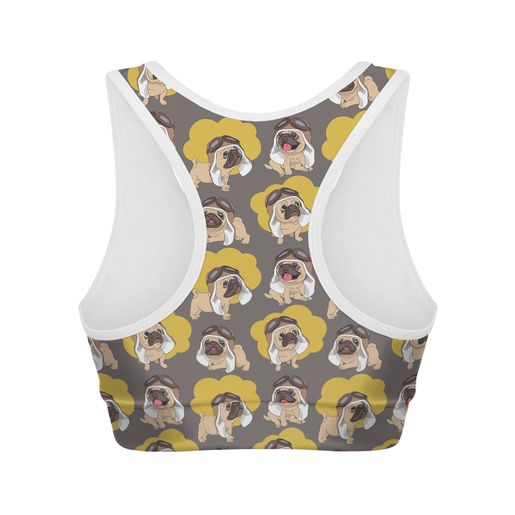 Pilot Pug Pattern Print Women's Sports Bra