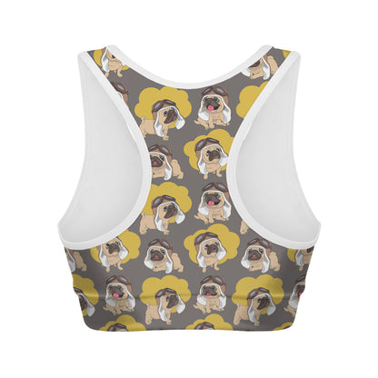 Pilot Pug Pattern Print Women's Sports Bra