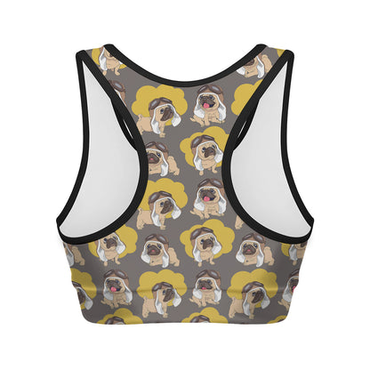 Pilot Pug Pattern Print Women's Sports Bra
