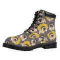 Pilot Pug Pattern Print Padded Collar Lace Up Boots
