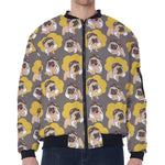 Pilot Pug Pattern Print Zip Sleeve Bomber Jacket