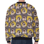 Pilot Pug Pattern Print Zip Sleeve Bomber Jacket