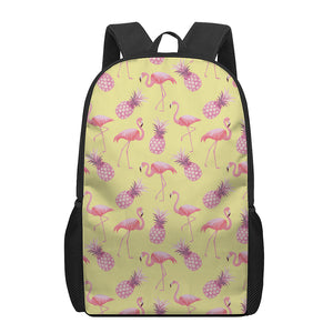 Pineapple And Flamingo Pattern Print 17 Inch Backpack