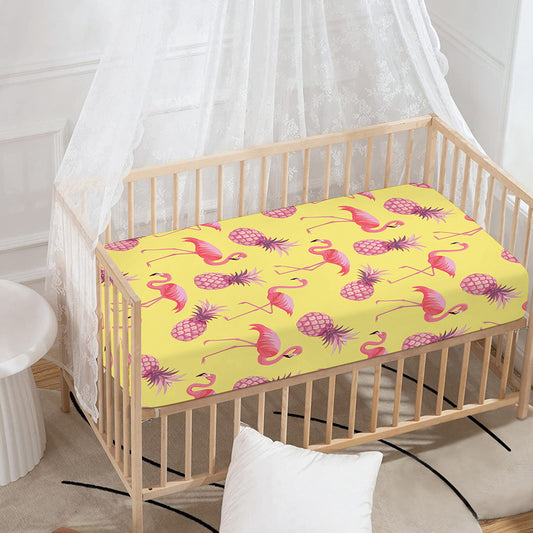 Pineapple And Flamingo Pattern Print Baby Crib Sheet