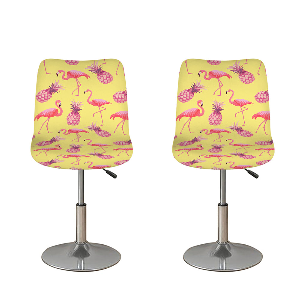 Pineapple And Flamingo Pattern Print Bar Stool Covers