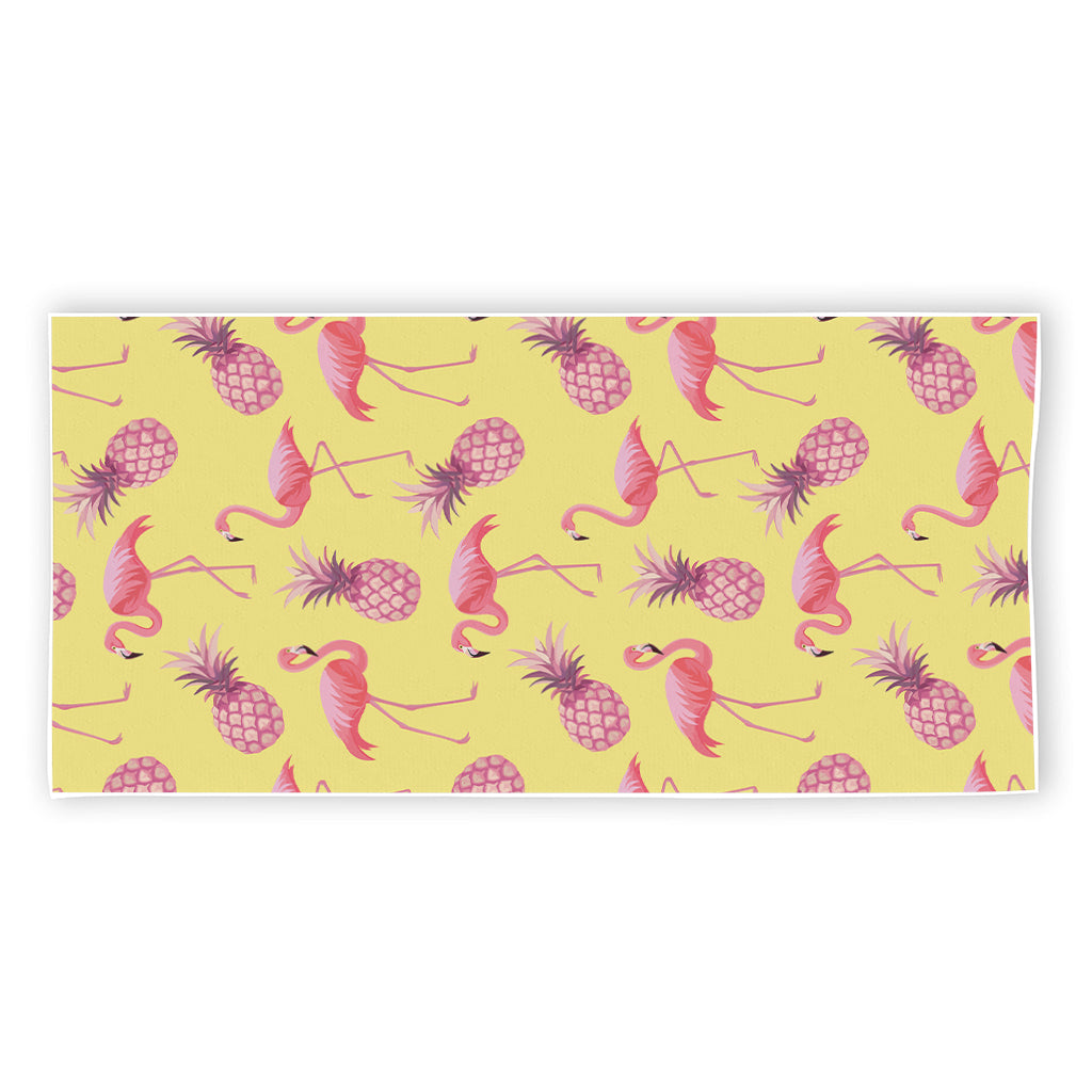 Pineapple And Flamingo Pattern Print Beach Towel