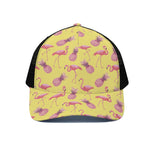 Pineapple And Flamingo Pattern Print Black Mesh Trucker Cap