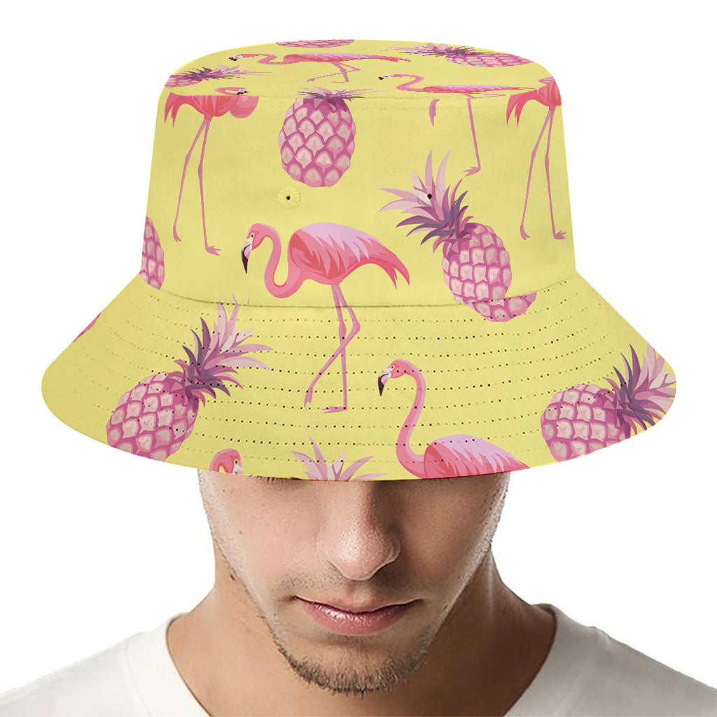 Pineapple And Flamingo Pattern Print Bucket Hat