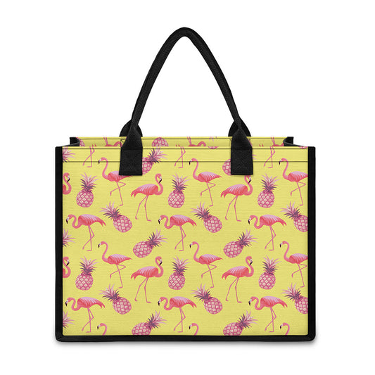 Pineapple And Flamingo Pattern Print Canvas Tote Bag