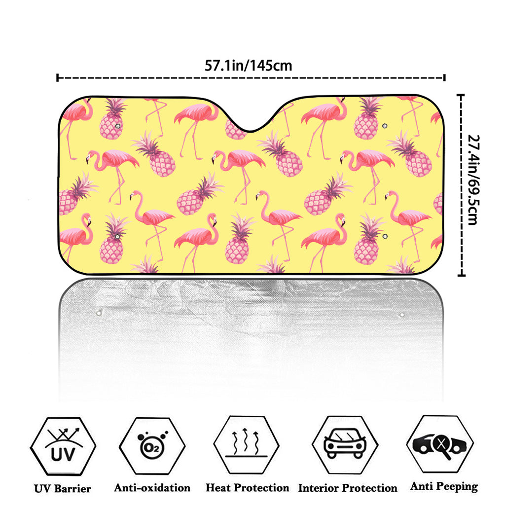 Pineapple And Flamingo Pattern Print Car Windshield Sun Shade