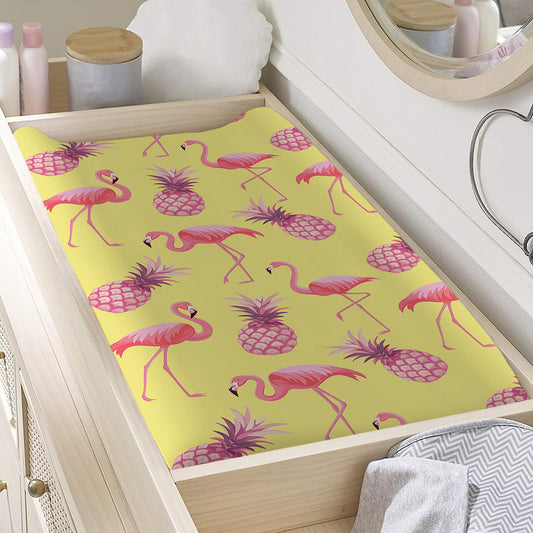 Pineapple And Flamingo Pattern Print Changing Pad Cover