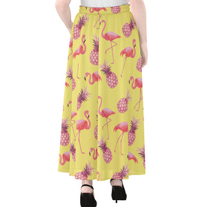 Pineapple And Flamingo Pattern Print Chiffon Maxi Skirt