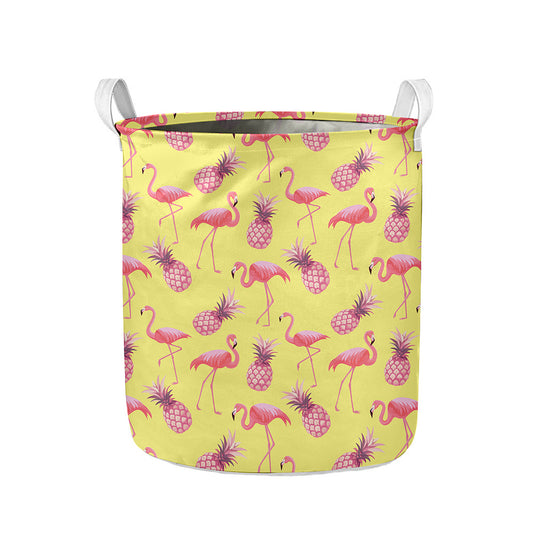 Pineapple And Flamingo Pattern Print Collapsible Laundry Basket