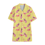 Pineapple And Flamingo Pattern Print Cotton Hawaiian Shirt