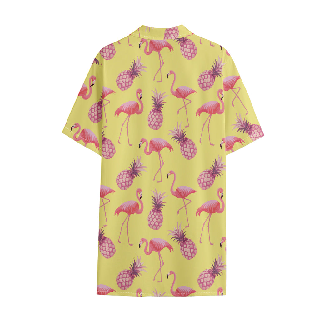 Pineapple And Flamingo Pattern Print Cotton Hawaiian Shirt