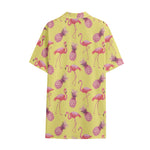 Pineapple And Flamingo Pattern Print Cotton Hawaiian Shirt