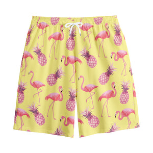 Pineapple And Flamingo Pattern Print Cotton Shorts