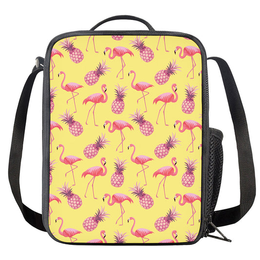 Pineapple And Flamingo Pattern Print Crossbody Lunch Bag