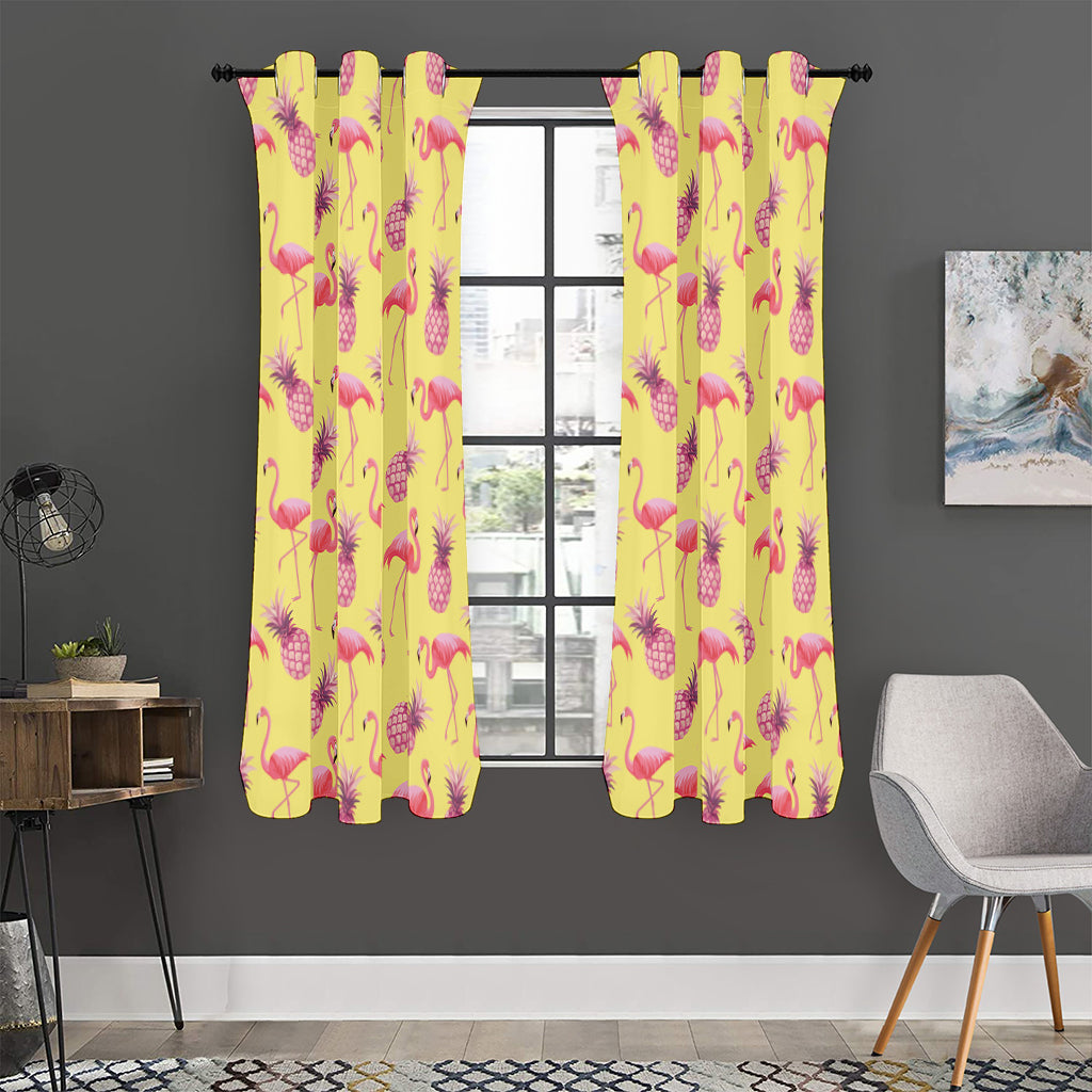 Pineapple And Flamingo Pattern Print Curtain