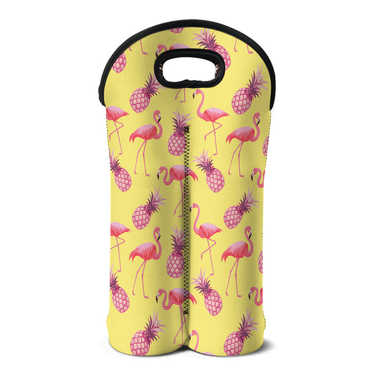 Pineapple And Flamingo Pattern Print Double Neoprene Wine Tote