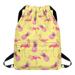 Pineapple And Flamingo Pattern Print Drawstring Backpack