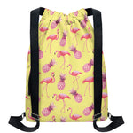 Pineapple And Flamingo Pattern Print Drawstring Backpack