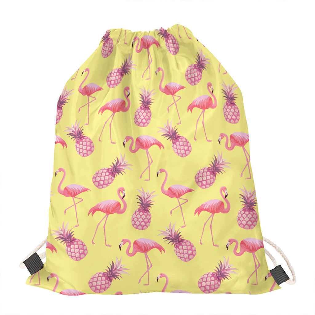 Pineapple And Flamingo Pattern Print Drawstring Bag