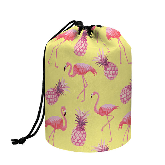 Pineapple And Flamingo Pattern Print Drawstring Makeup Bag