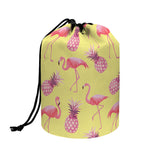 Pineapple And Flamingo Pattern Print Drawstring Makeup Bag