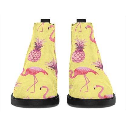 Pineapple And Flamingo Pattern Print Flat Ankle Boots