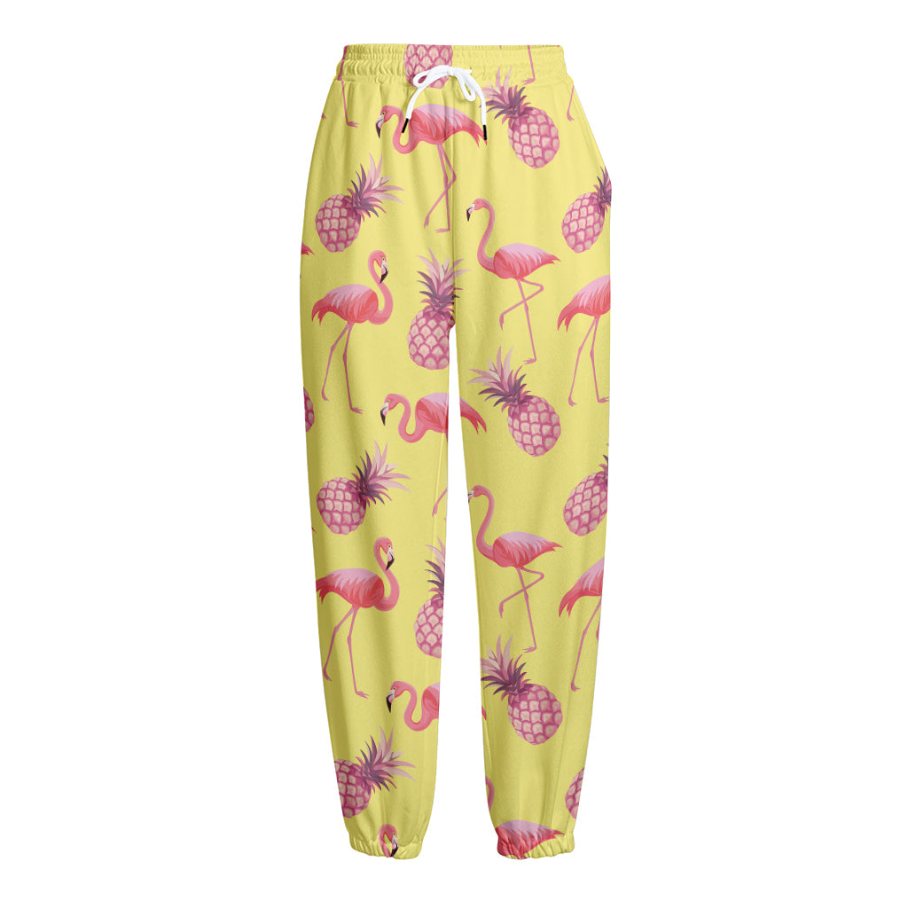 Pineapple And Flamingo Pattern Print Fleece Lined Knit Pants