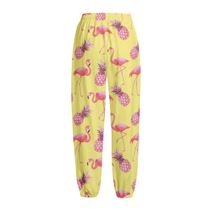 Pineapple And Flamingo Pattern Print Fleece Lined Knit Pants