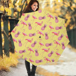 Pineapple And Flamingo Pattern Print Foldable Umbrella