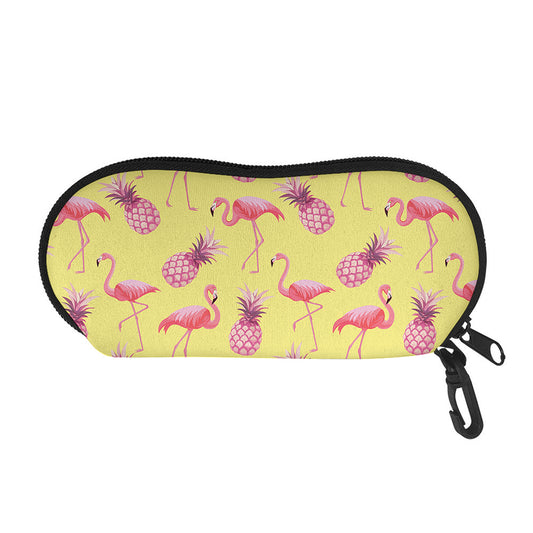 Pineapple And Flamingo Pattern Print Glasses Case