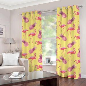 Pineapple And Flamingo Pattern Print Grommet Curtains