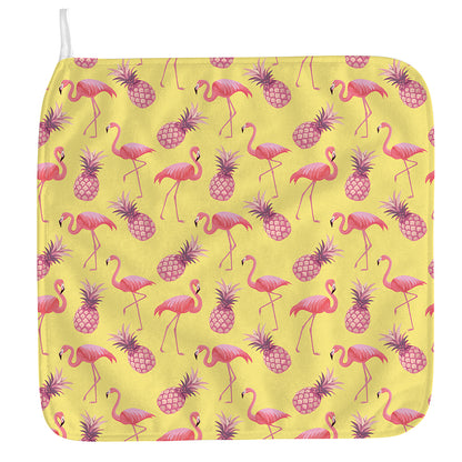 Pineapple And Flamingo Pattern Print Hand Towel