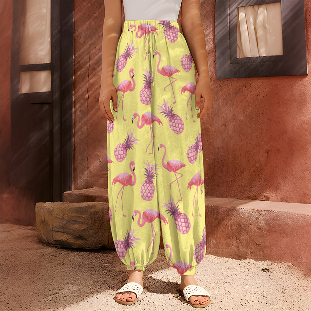 Pineapple And Flamingo Pattern Print Harem Pants