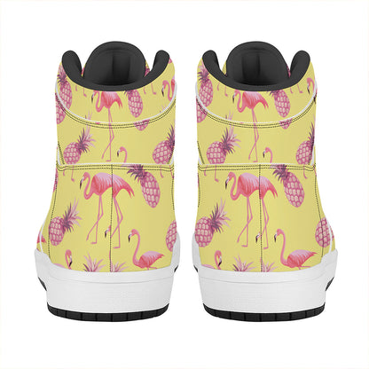Pineapple And Flamingo Pattern Print High Top Leather Sneakers