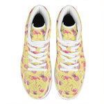 Pineapple And Flamingo Pattern Print High Top Leather Sneakers