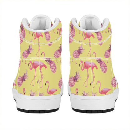 Pineapple And Flamingo Pattern Print High Top Leather Sneakers